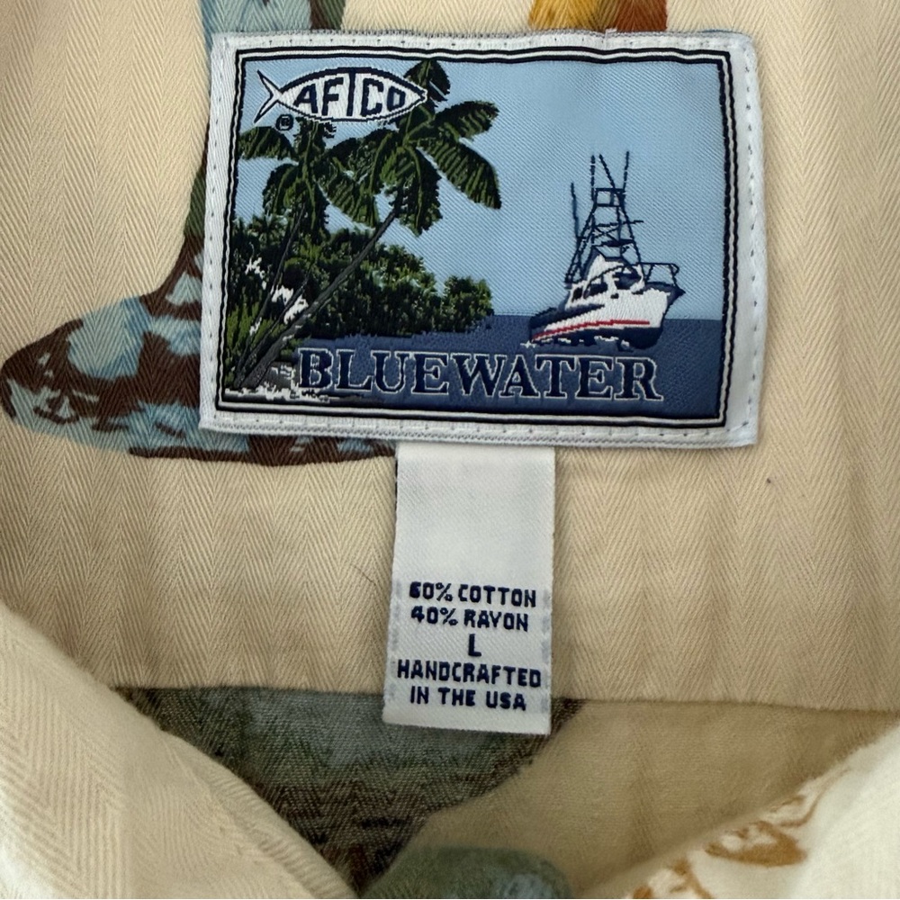 AFTCO Bluewater Tiki Cocktails Hawaiian Shirt Cotton Rayon Handcrafted USA Large - Picture 12 of 15